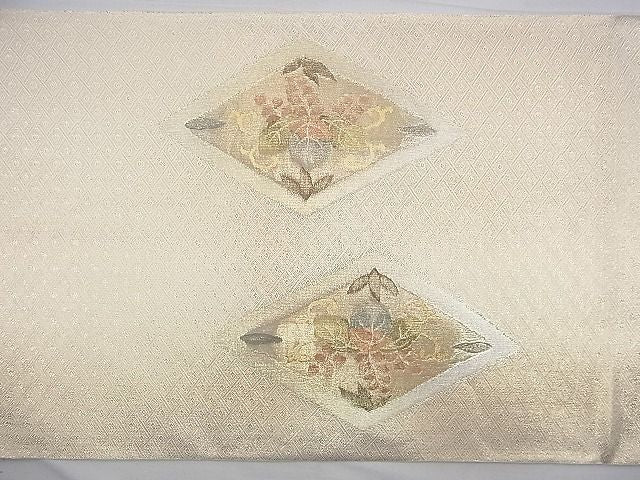 平和屋着物◎佐賀錦 太鼓柄袋帯 向かい鶴菱天井文様 金銀糸 逸品 BAAG8521fk