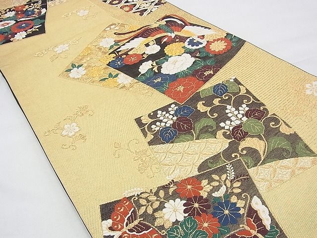平和屋着物◎六通柄袋帯 唐織 彩園 金糸 逸品 BAAG8531fk