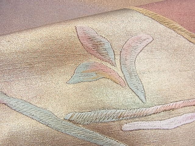 平和屋着物◎太鼓柄袋帯 刺繍 草花文 金彩 逸品 BAAG8538fk