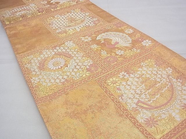 平和屋着物◎佐賀錦 六通柄袋帯 唐織 格天井花鳥文 金銀糸 逸品 BAAG8555fk