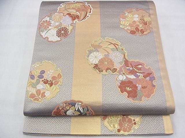 平和屋着物◎六通柄袋帯 唐織 雪輪花鳥文 金糸 逸品 BAAH5886fk