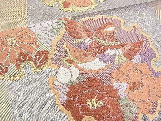 平和屋着物◎六通柄袋帯 唐織 雪輪花鳥文 金糸 逸品 BAAH5886fk