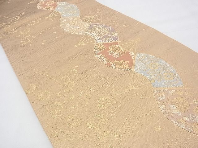 平和屋着物◎西陣 山川謹製 六通柄袋帯 古扇秋草文 金糸 逸品 BAAG8585fk