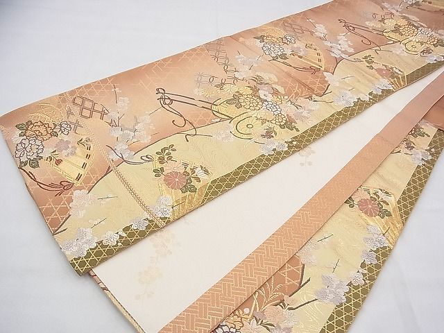 平和屋着物◎六通柄袋帯 唐織 檜扇花車文 金糸 逸品 BAAH5910fk