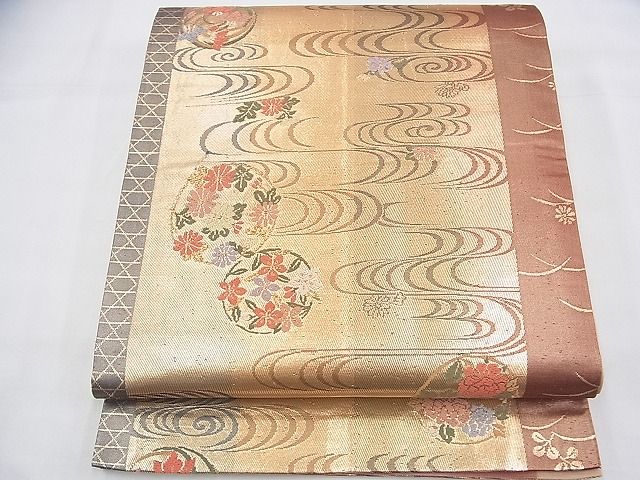 平和屋着物◎全通柄袋帯 唐織 観世水花丸文 金糸 逸品 BAAH5902fk