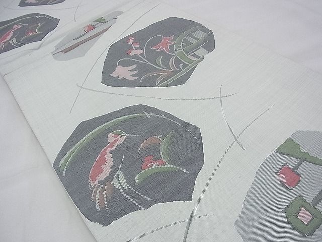 平和屋着物◎六通柄袋帯 ふくれ織 花鳥文 逸品 BAAG8127fk