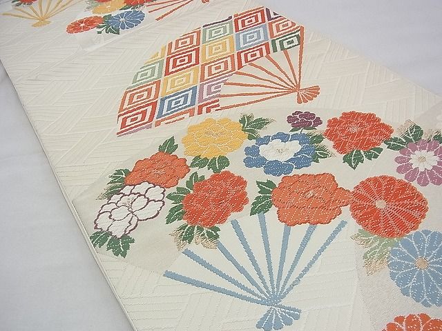 平和屋着物◎六通柄袋帯 唐織 扇面入子菱花文 金糸 逸品 BAAG8124fk