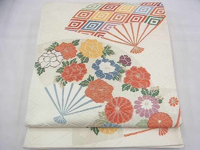 平和屋着物◎六通柄袋帯 唐織 扇面入子菱花文 金糸 逸品 BAAG8124fk