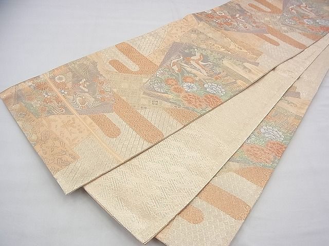 平和屋着物◎宝珠本佐賀錦 六通柄袋帯 エ霞色紙吉祥文 九百錦 金糸 逸品 BAAG8190