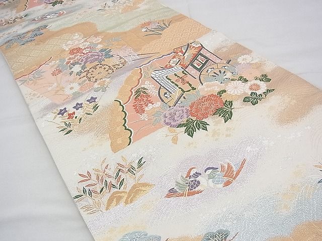 平和屋着物◎六通柄袋帯 唐織 王朝華扇文 金銀糸 逸品 BAAG8192fk