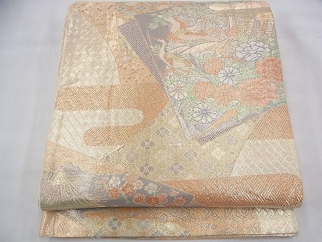 平和屋着物◎宝珠本佐賀錦 六通柄袋帯 エ霞色紙吉祥文 九百錦 金糸 逸品 BAAG8190