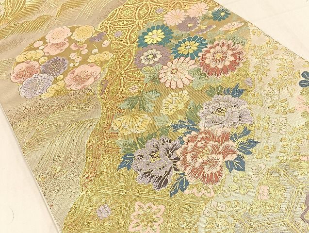 平和屋着物◎六通柄袋帯 唐織 花丸文 金糸 正絹 逸品 AAAI5270Bsw