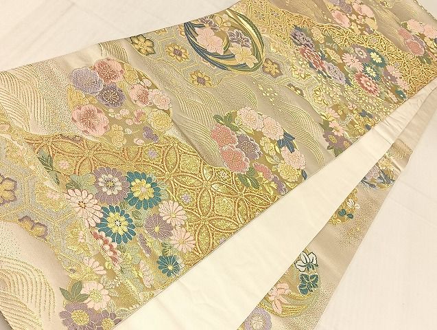 平和屋着物◎六通柄袋帯 唐織 花丸文 金糸 正絹 逸品 AAAI5270Bsw