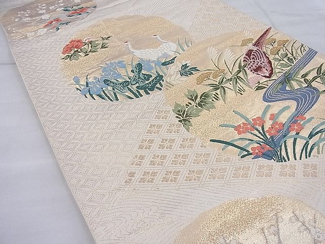 平和屋着物◎六通柄袋帯 唐織 琳派花鳥文 金糸 逸品 BAAH0350ea