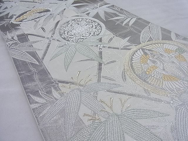 平和屋着物◎佐賀錦 六通柄袋帯 唐織 双鶴笹松丸文 金銀糸 逸品 BAAH4071ea