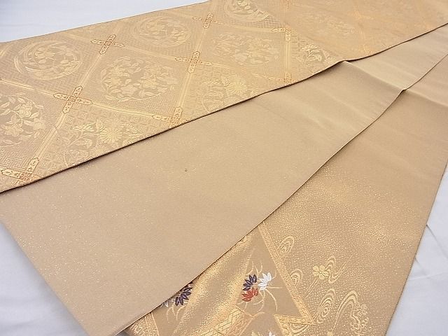 平和屋着物◎太鼓柄袋帯 唐織 菱天井花鳥丸文 金糸 逸品 BAAH4148ea