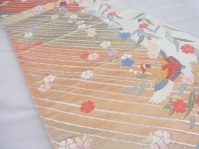 平和屋着物◎六通柄袋帯 唐織 鳳凰枝垂れ桜 金銀糸 逸品 BAAH4164ea