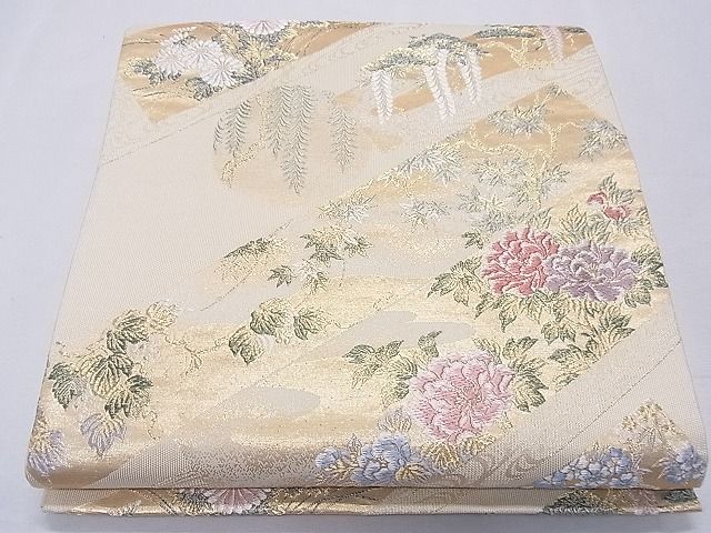 平和屋着物■六通柄袋帯 唐織 斜霞取桃山薫香 金糸 逸品 CAAF8624th