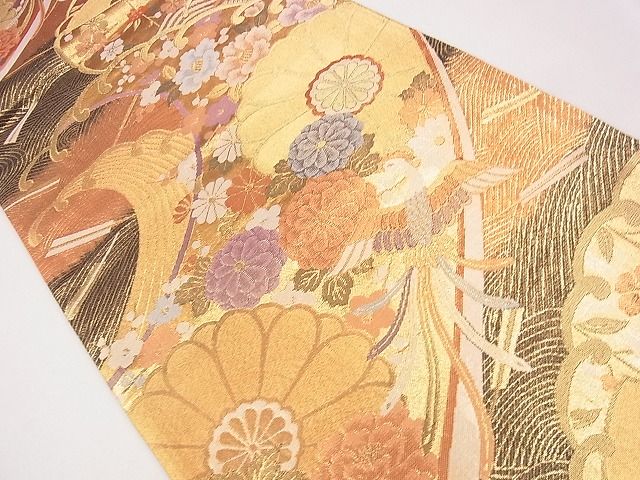 平和屋着物◎六通柄袋帯 立波鳳凰花文 金糸 逸品 CAAG1929eg