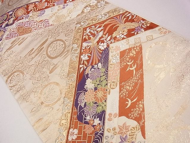 平和屋着物◎六通柄袋帯 唐織 エ霞花鳥唐草文 金銀糸 逸品 CAAG1930eg