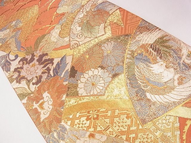 平和屋着物◎佐賀錦 六通柄袋帯 扇面唐花紋 金糸 逸品 CAAG1944eg
