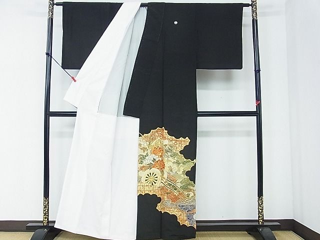 平和屋着物■豪華黒留袖 駒刺繍 雲取り花車文 金彩 逸品 DAAG1090we
