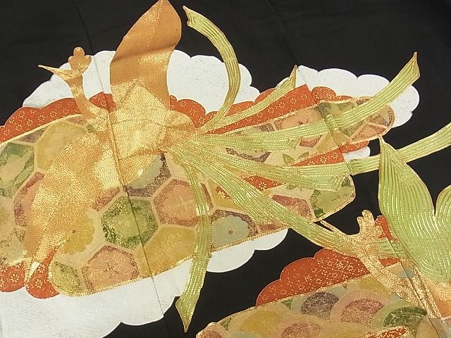 平和屋着物■豪華黒留袖 駒刺繍 雲取り鳳凰吉祥花文 金糸 逸品 DAAG5091jm