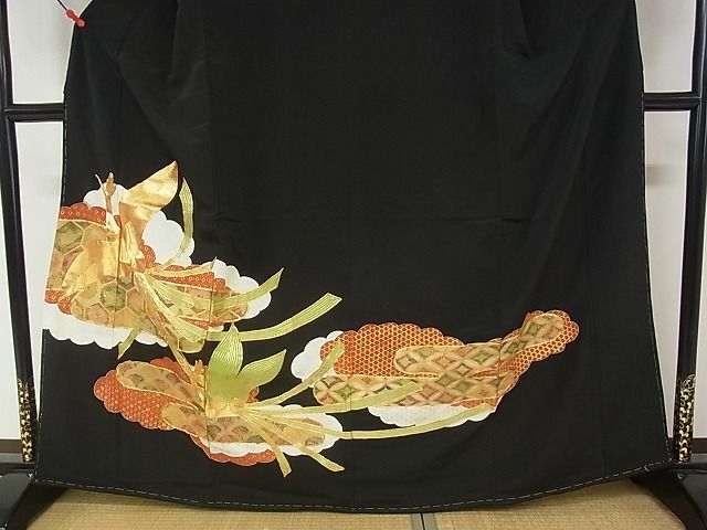 平和屋着物■豪華黒留袖 駒刺繍 雲取り鳳凰吉祥花文 金糸 逸品 DAAG5091jm