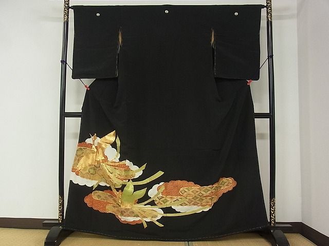 平和屋着物■豪華黒留袖 駒刺繍 雲取り鳳凰吉祥花文 金糸 逸品 DAAG5091jm