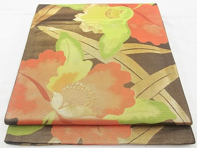 平和屋着物◎六通柄袋帯 草花文 金糸 逸品 BAAG3164kj