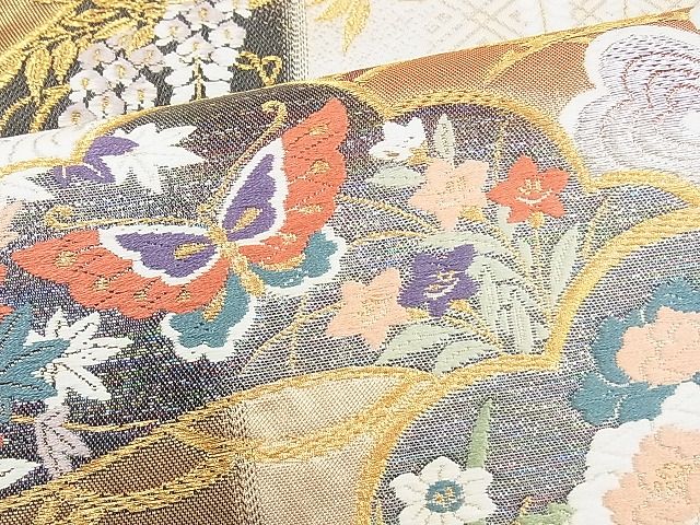 平和屋着物◎六通柄袋帯 唐織 草花文 金銀糸 逸品 BAAG3196kj