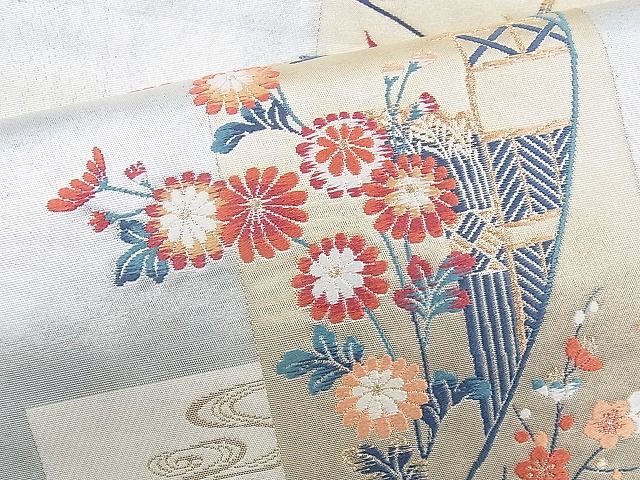 平和屋着物◎太鼓柄袋帯 唐織 名錦加賀春秋文 金糸 引箔 逸品 BAAH4414kj