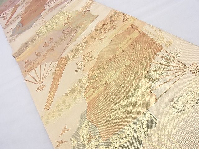 平和屋着物◎佐賀錦 六通柄袋帯 扇面花鳥文 金糸 逸品 BAAH8326wk