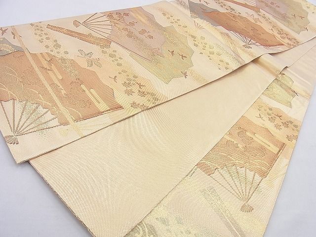 平和屋着物◎佐賀錦 六通柄袋帯 扇面花鳥文 金糸 逸品 BAAH8326wk