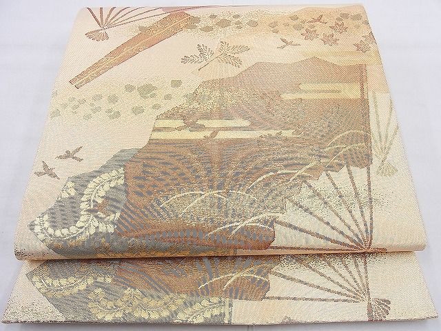 平和屋着物◎佐賀錦 六通柄袋帯 扇面花鳥文 金糸 逸品 BAAH8326wk