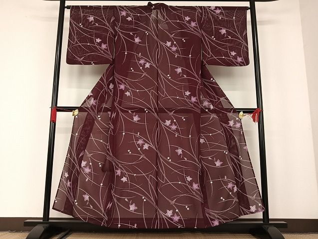平和屋着物□夏物 小紋 絽 桔梗文 洗える着物 AAAJ0739Bph