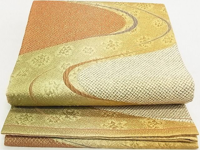 平和屋着物◎六通柄袋帯 ふくれ織 流水花文 金糸 逸品 DAAG5531tw