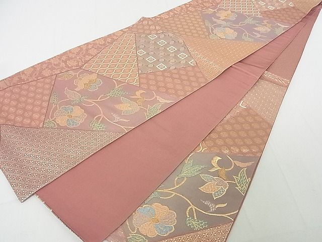 平和屋着物◎六通柄袋帯 織文類裂形文様 金糸 逸品 DAAG5576tw