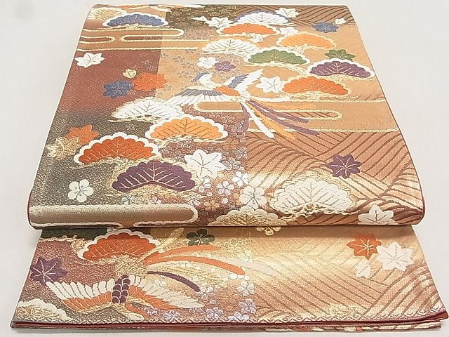 平和屋着物◎六通柄袋帯 唐織 立波鳳凰松文 金糸 逸品 DAAG5613tw
