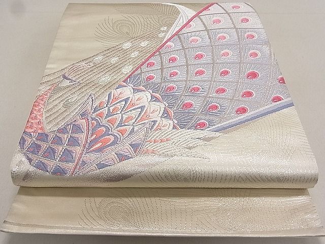 平和屋着物◎六通太鼓柄袋帯 唐織 孔雀文 銀糸 逸品 DAAG5616tw