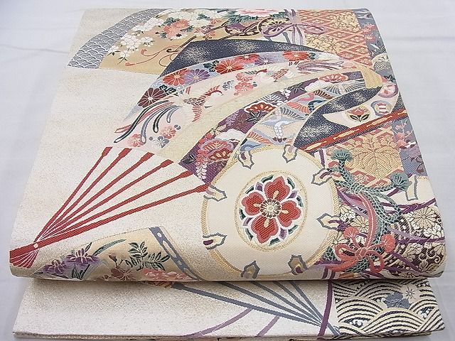 平和屋着物■六通柄袋帯 唐織 扇面花鳥文 金糸 逸品 BAAH6653ea