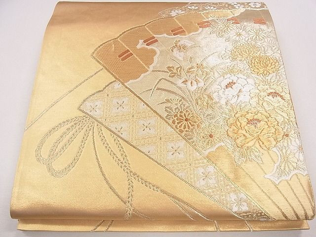 平和屋着物◎六通柄袋帯 檜扇草花文 金銀糸 逸品 CAAG1987eg