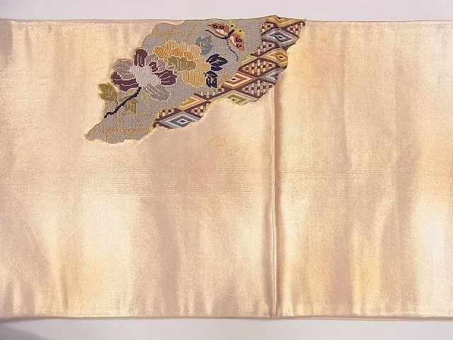 平和屋着物◎六通太鼓柄袋帯 道長花蝶文 金糸 逸品 CAAG1983eg