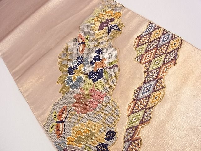 平和屋着物◎六通太鼓柄袋帯 道長花蝶文 金糸 逸品 CAAG1983eg