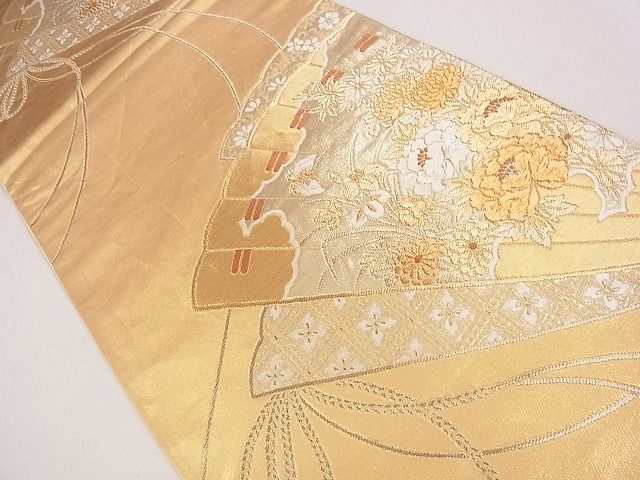 平和屋着物◎六通柄袋帯 檜扇草花文 金銀糸 逸品 CAAG1987eg