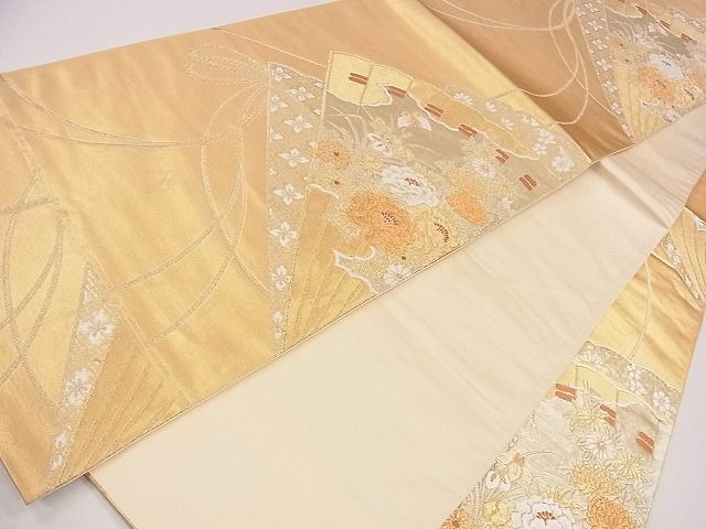 平和屋着物◎六通柄袋帯 檜扇草花文 金銀糸 逸品 CAAG1987eg