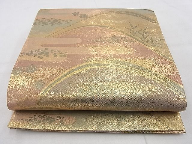 平和屋着物◎佐賀錦 六通柄袋帯 秋草立波文 金糸 逸品 BAAH3216ph