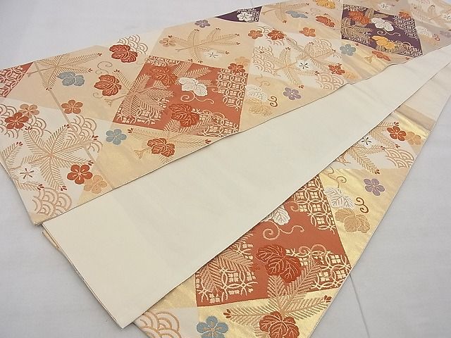 平和屋着物◎六通柄袋帯 唐織 松竹梅 桐菱文 金糸 逸品 BAAH3233ph