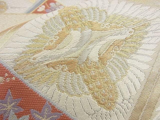 平和屋着物◎六通柄袋帯 唐織 向かい鶴菱色紙重ね 金銀糸 逸品 BAAH3253ph