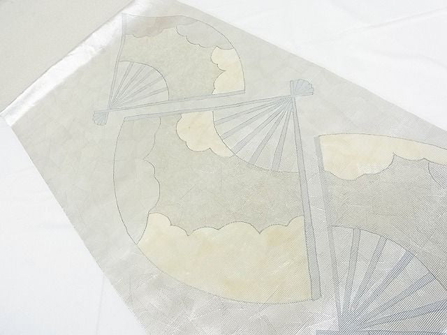 平和屋着物■六通太鼓柄袋帯 螺鈿箔 雲取り扇文 銀糸 逸品 DAAF8825sa